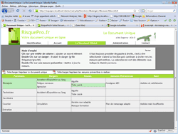 Logiciel RisquePro: vue du tableau d�finissant votre Document Unique dans l'interface principale